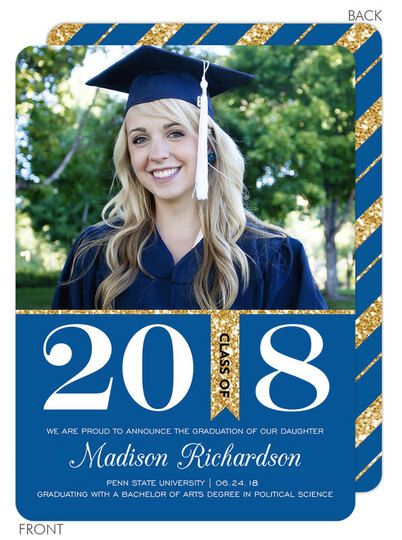 Navy and Gold Graduation Photo Announcements
